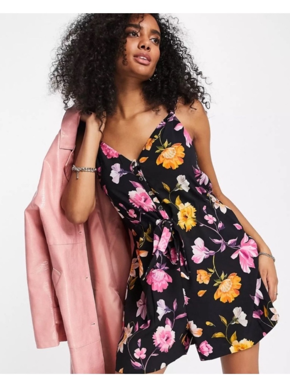 Ted Baker London Dayna Rhubarb Button Front Floral Print Playsuit Black Size 8
